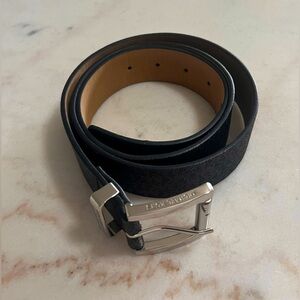Michael Kors  Logo Print Black/Gray Leather Belt Size XL Mens